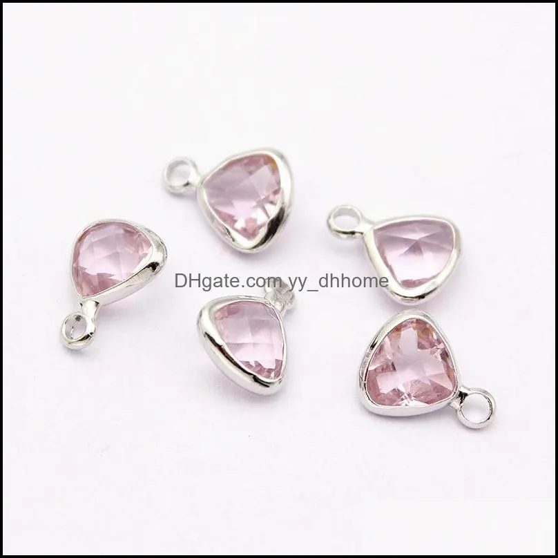 10pcs/lot birthstone charm pendant triangle transparent glass crystal birthstone charms for jewelry making diy accessories