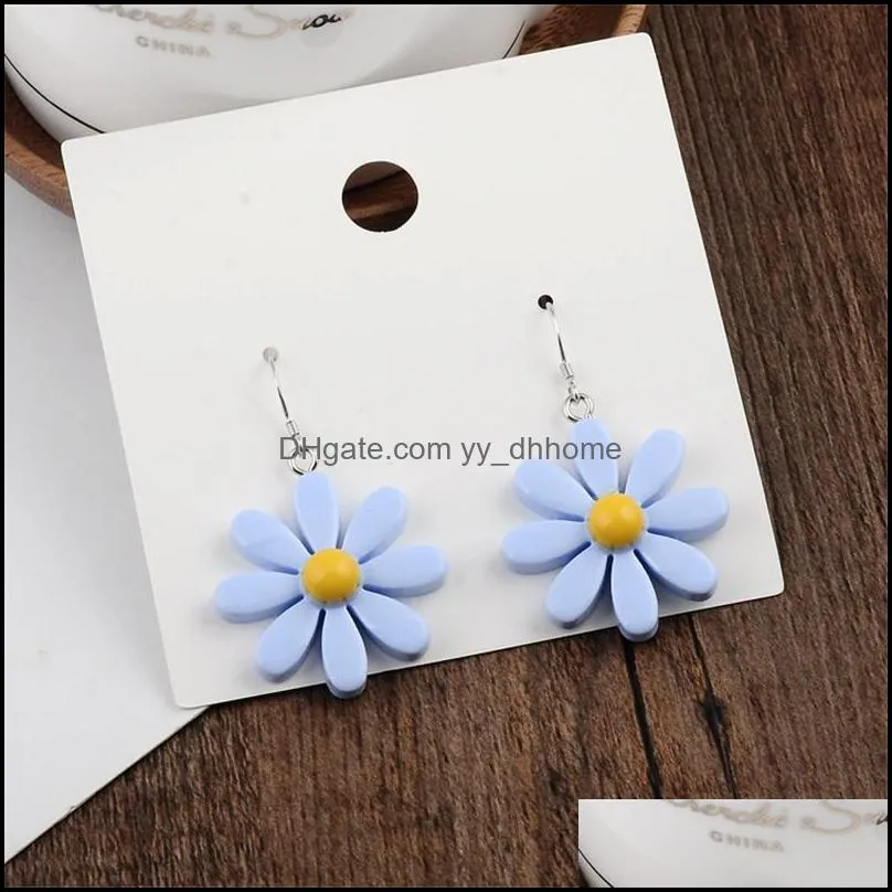 korean daisy flower long dangle acrylic earrings sweet style resin earrings for women summer design jewelry wholesale