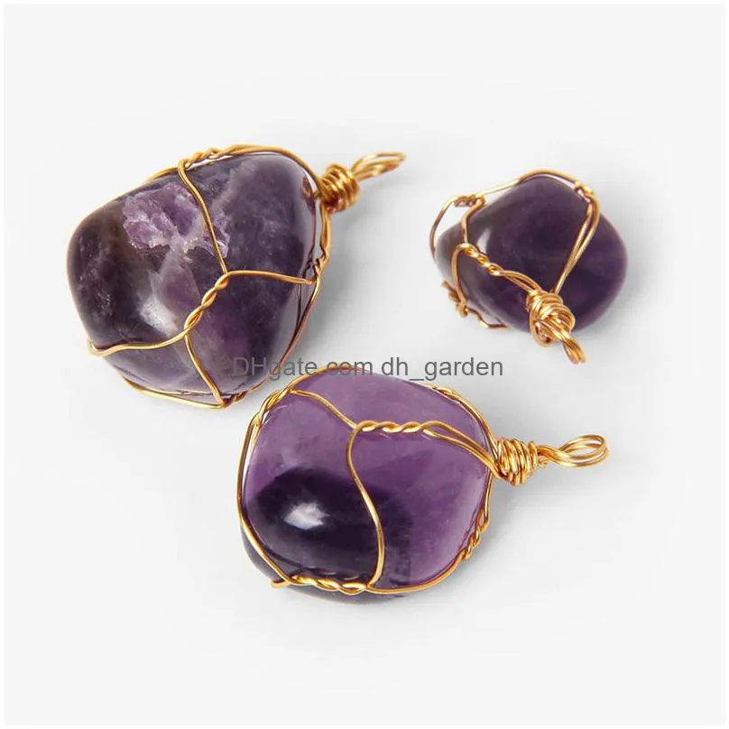 raw stone charms pendant gold wrap irregular rose quartz agate tiger eye beads crystal pendants for jewelry making necklace earrings