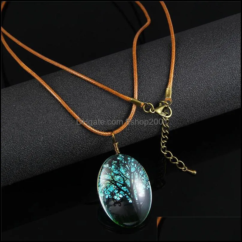  fashion handmade dried flowers necklace oval ball glass pendant necklaces waxed rope chain wholesale jewelry