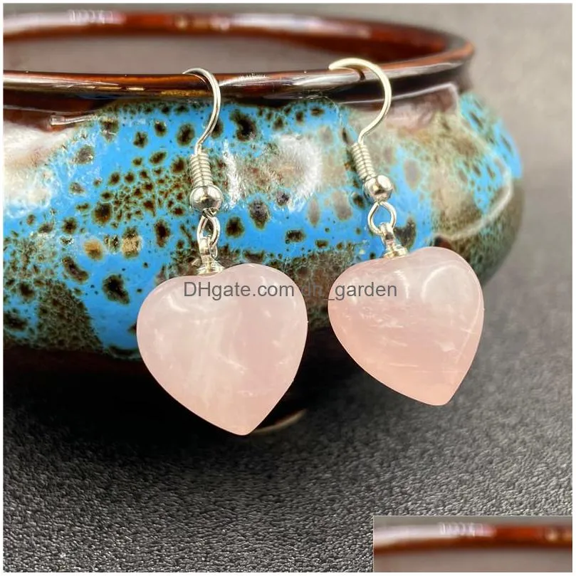 fashion love heart dangle natural stone earrings rose quartz healing crystal earings earring for women jewelry 16x18x10mm