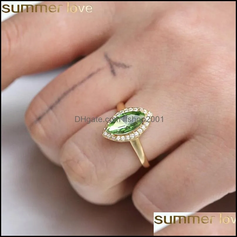  trendy olive shape gold rings for women champagne purple green high quality zircon wedding jewelry accessories gifts