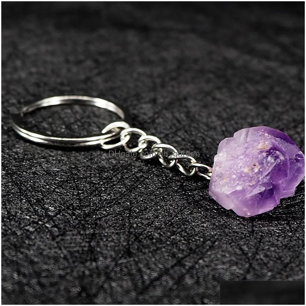 natural amethyst key rings rough stone keychains healing crystal mineral specimen handbag keyring pendant accessories