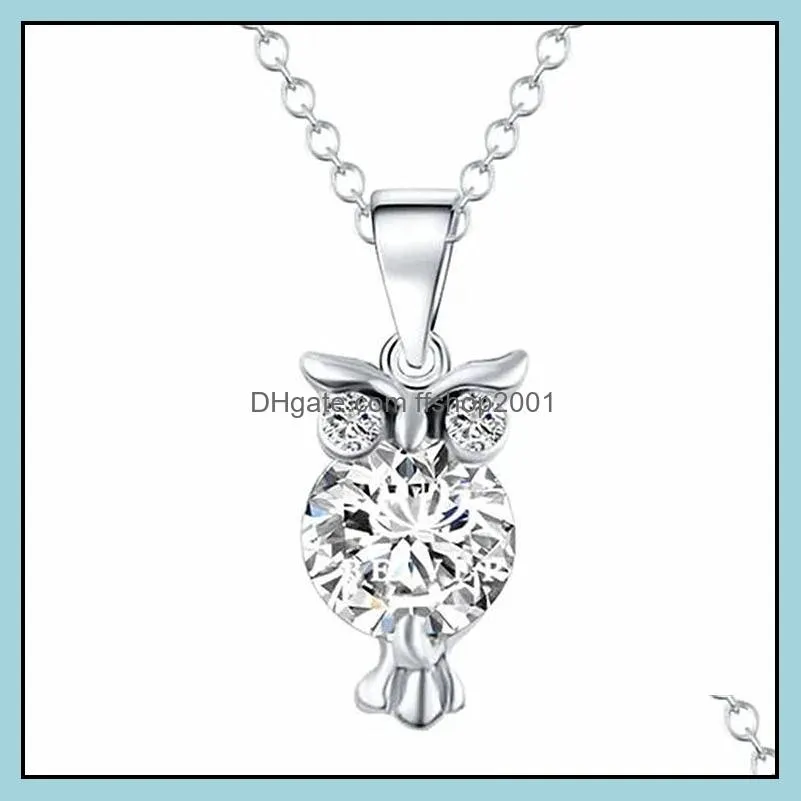 owl pendant necklace set with white diamonds exquisite and cute  pendant party birthday gift jewelry silver necklaces