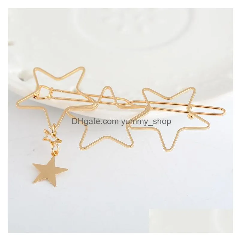 fashion jewelry copper hollow out stars hearts barrette hairpin hair clip simple bobby pin lady barrettes