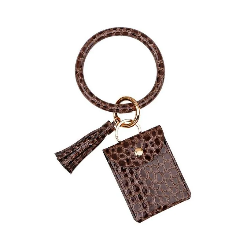 crocodile pattern bracelet keychain party favor tassels leatherwear coin purse multi cards bag keyring accessories 11 5jm e2