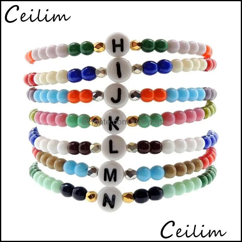 boho acrylic bead bracelet bangle custom jewelry multicolor handmade letter initial bracelets summer beach