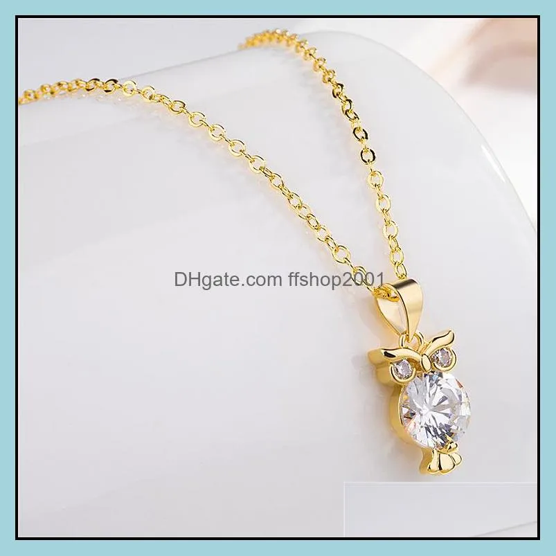 owl pendant necklace set with white diamonds exquisite and cute  pendant party birthday gift jewelry silver necklaces
