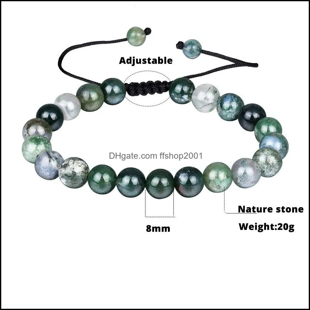 handmade natural stone bead bracelet aquatic green agate braided rope bracelets onyx crystal quartz round bead for men women lucky