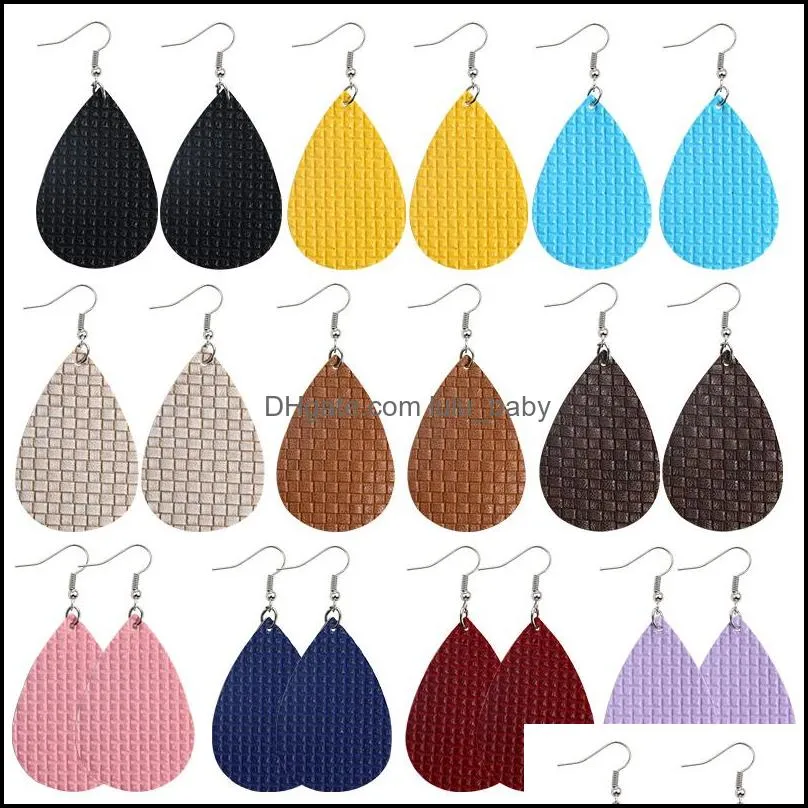  weave pattern teardrop leather earrings for women bohemian rhombus lattice colorful statement light weight oval earring jewelry