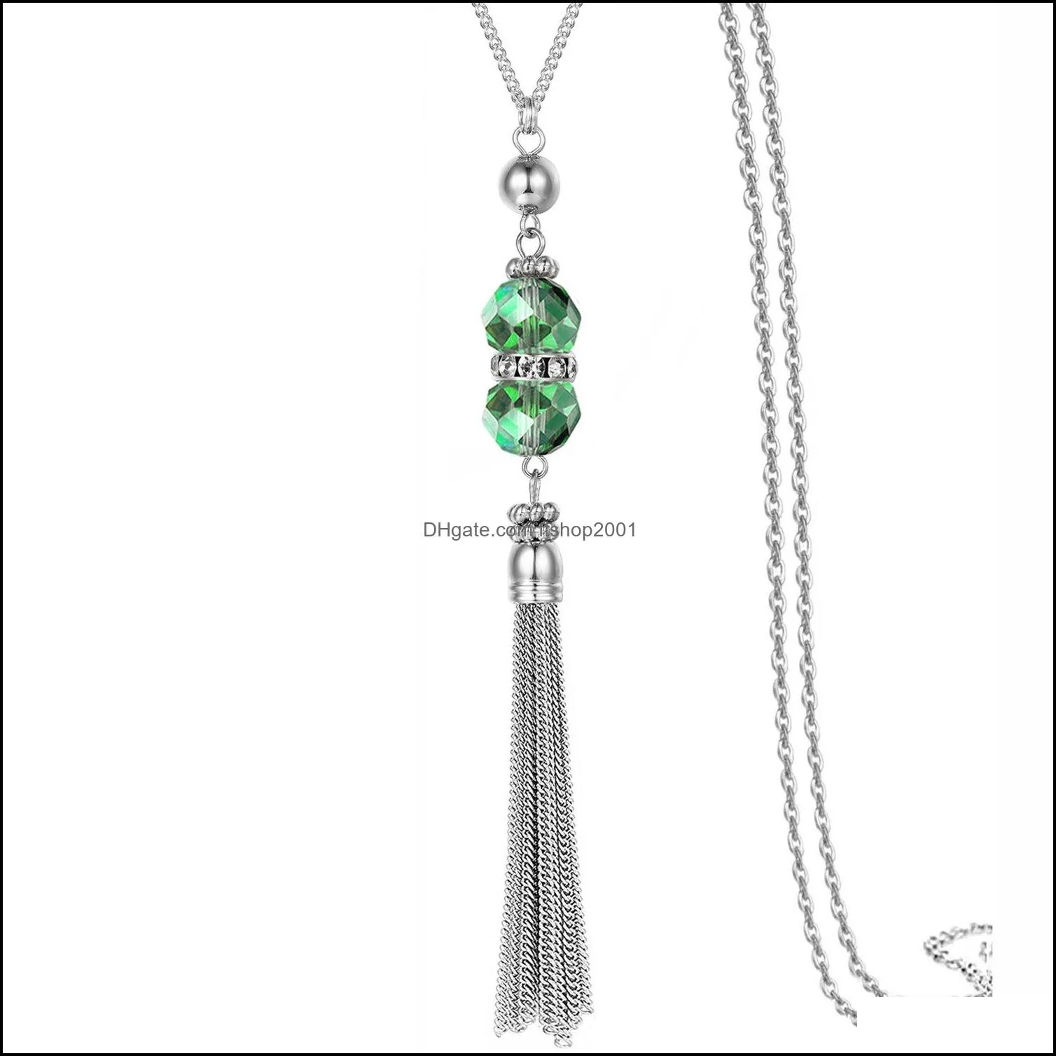  boho long crystal tassel necklace 4 colors natural stone sweater chain necklaces for women jewelry accessary gifts