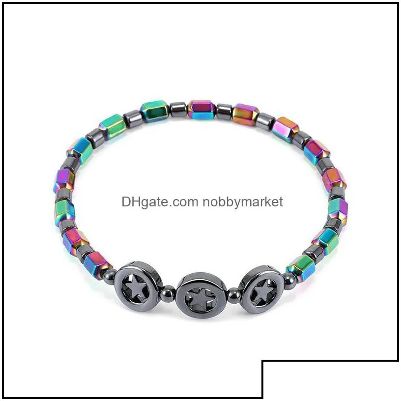 anklets jewelry magnetic oval hematite stone bead bracelet rainbow color women summer beach health energy healing model foot drop delivery