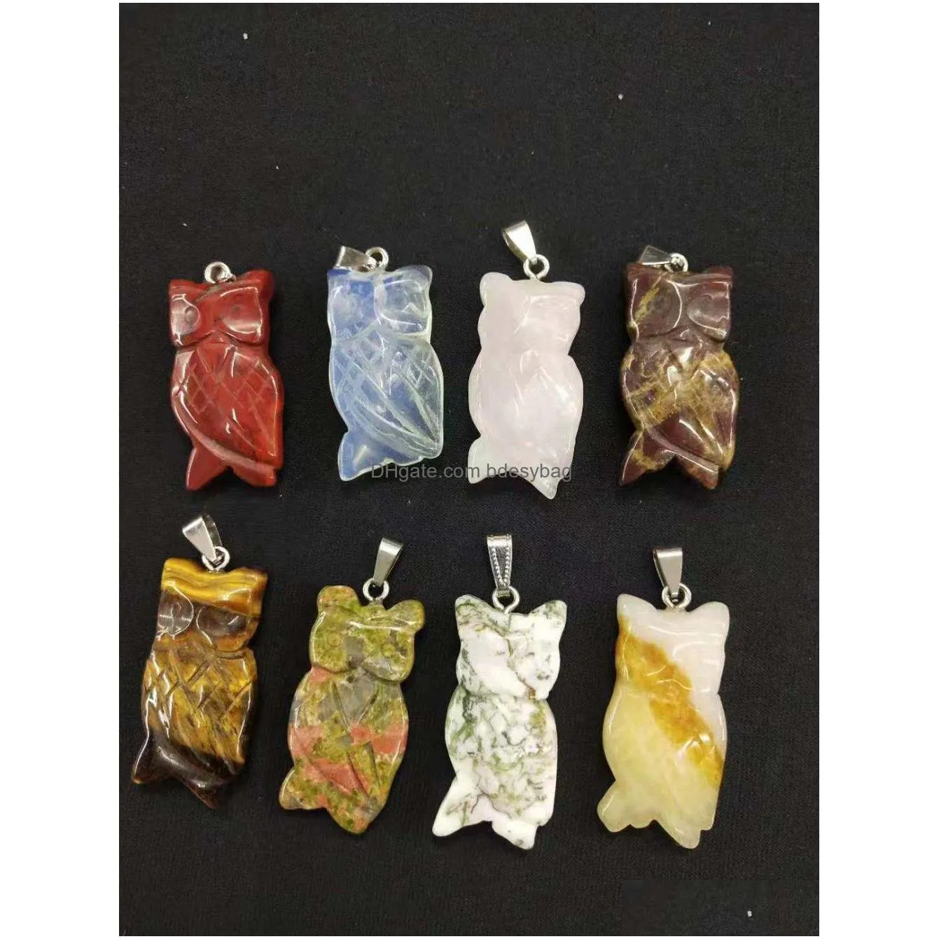 animal natural stone pendant owl elephant turtle goldfish love wish style necklace jewelry for party gifts