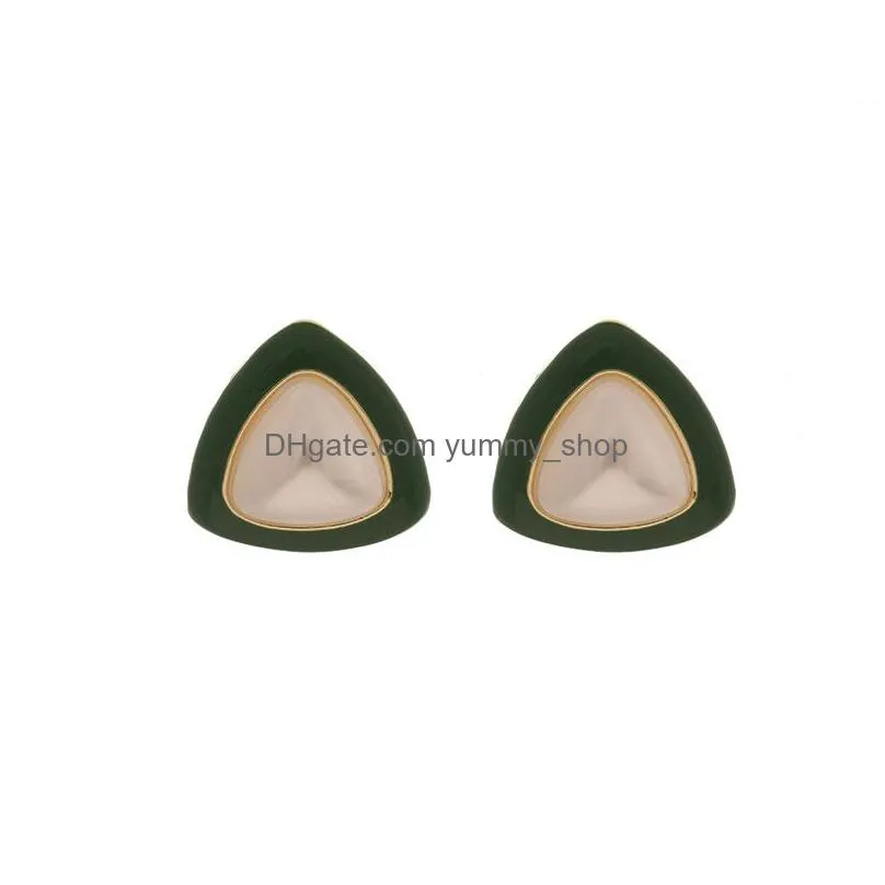 fashion jewelry s925 silver post geometric green triangle earrings for women niche design stud earrings