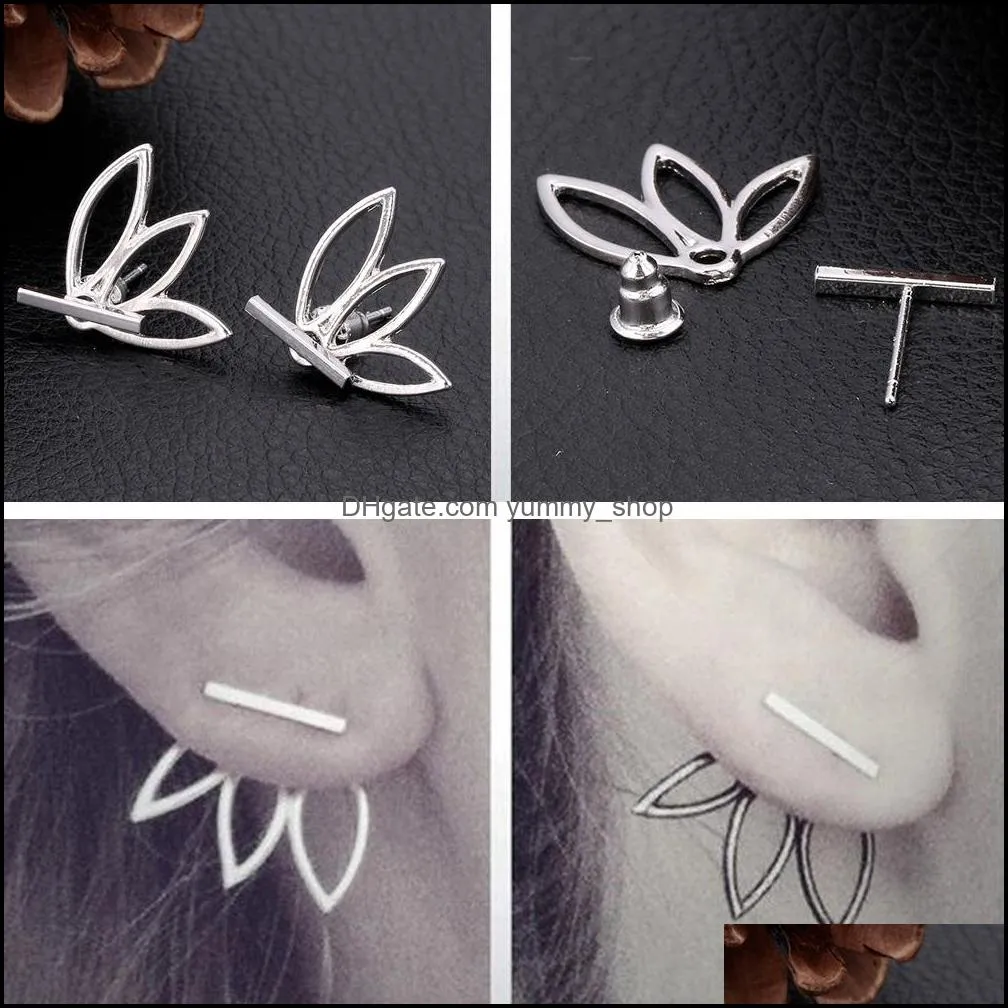  lotus stud earrings angel wings lotus flower earring geometry hoop behind earrings crystal simple chic stud ear for women and