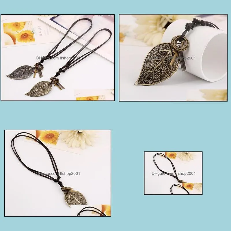 large leaf leather necklace leather necklace women men pendant fashion jewelry accessories
