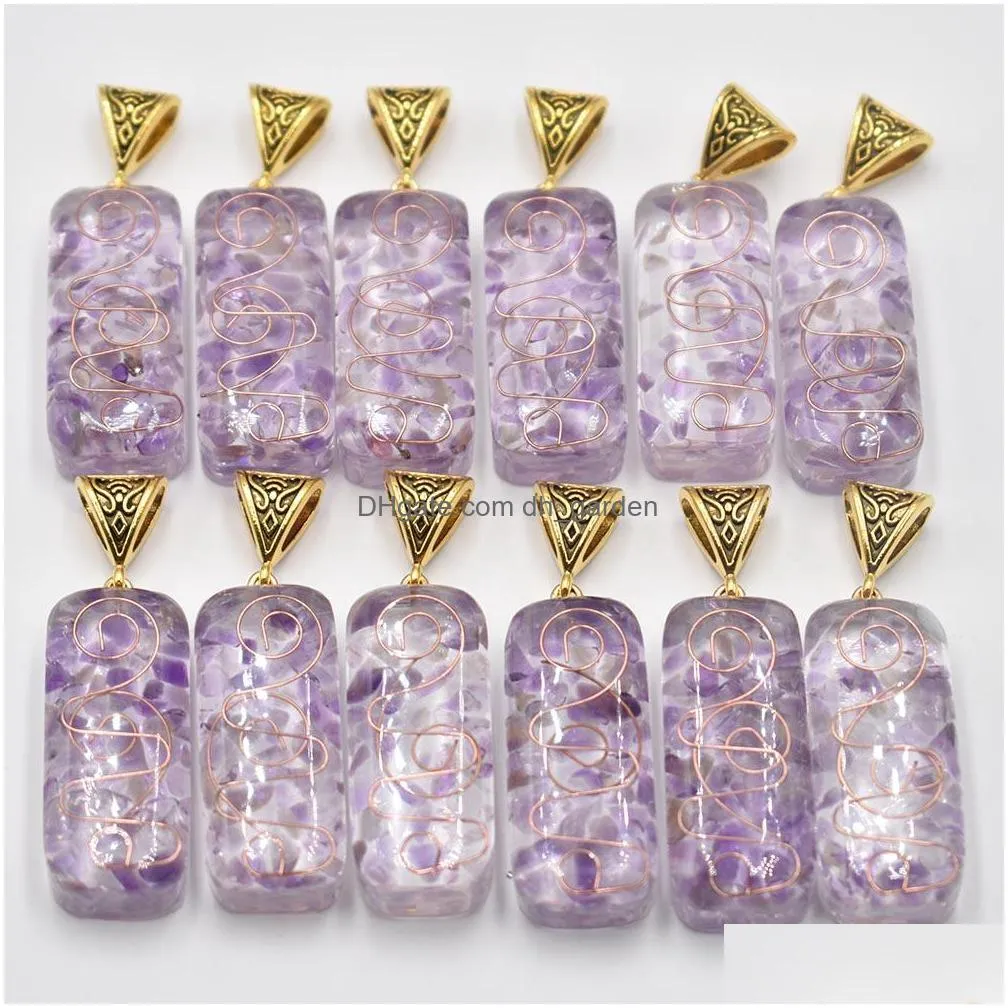 retro amethyst natural stone charms pillar pendant wholesale diy necklace jewelry making 41mmx17mmx11mm