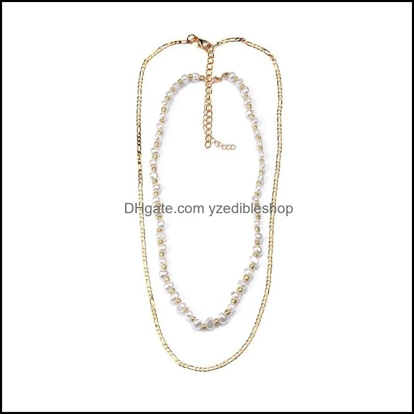 chains fashion 2 layers pearls chain pendants necklaces for women gold metal necklace design jewelry gift 3467 q2