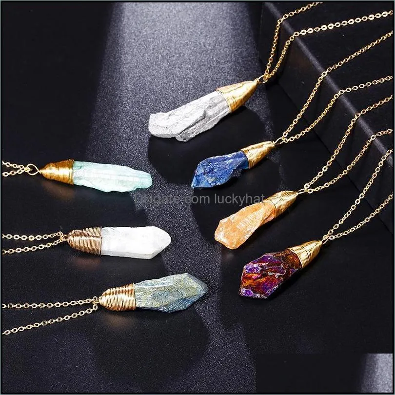 fashion natural stone pendants necklace crystal irregular shape stone necklaces for women diy party jewelry 7 colors wholesale 2020