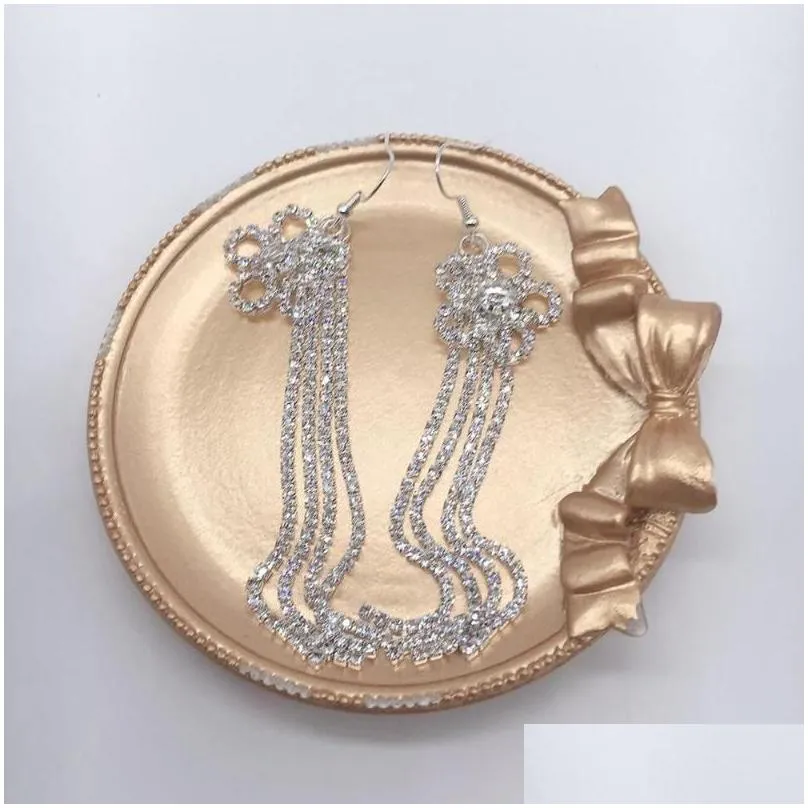dangle earrings fashion rhinestone hollow round tassel shaped ear hook bridal wedding accessories