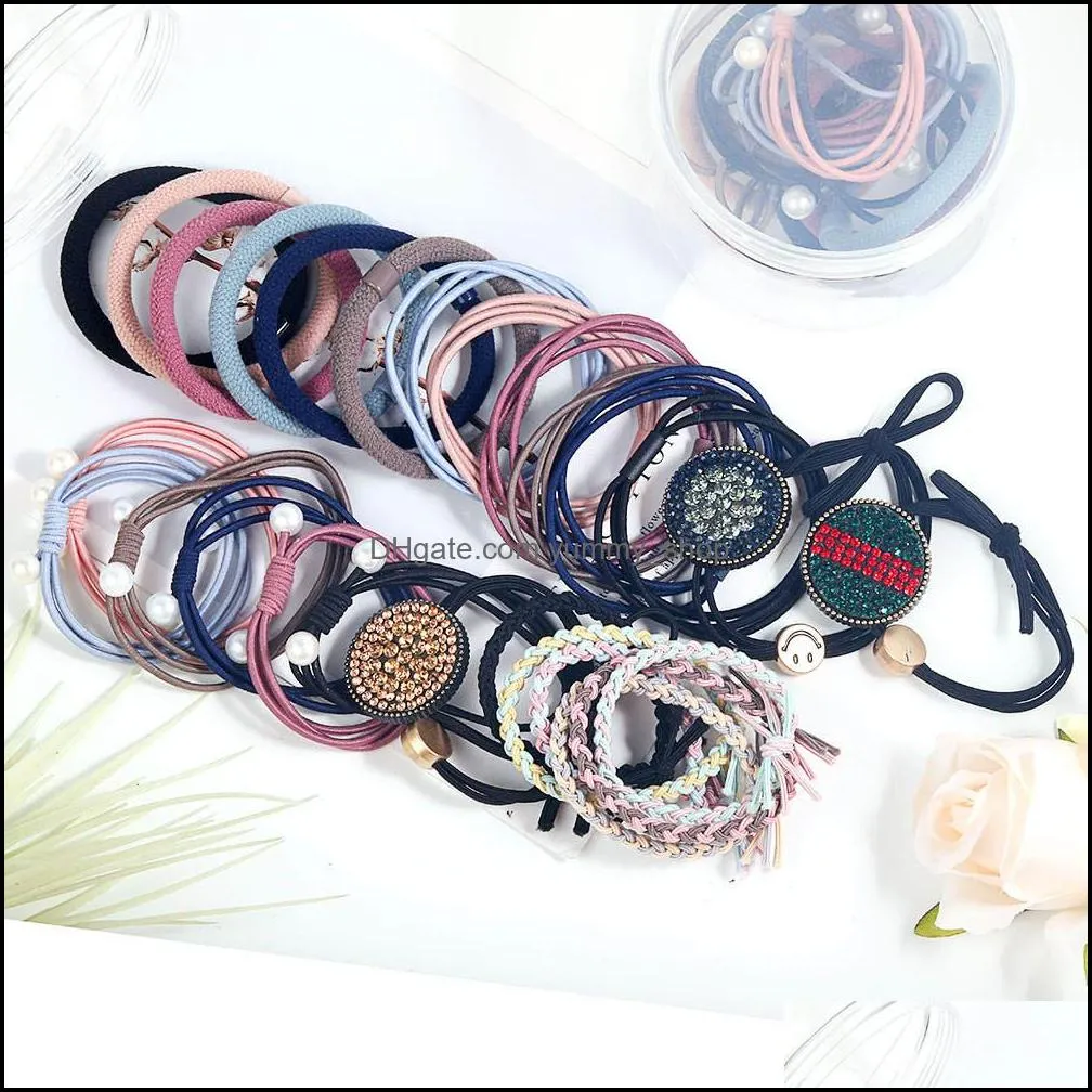  korea style cute rabbit pearl charm hair rope colorful simple rubber hair band for women girls knot hair accessiry jewelry