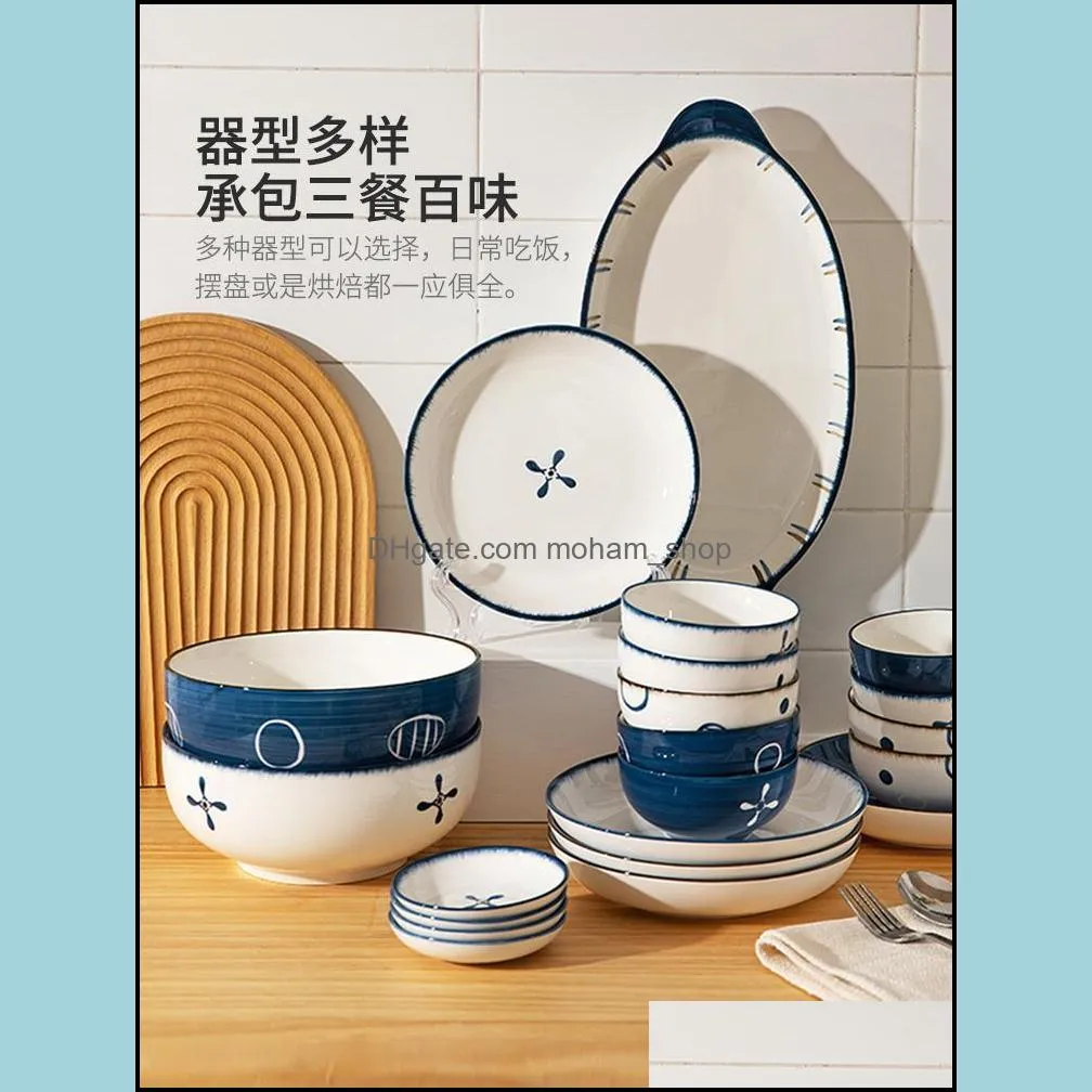 bowls soy sauce dish decorative salad pasta japanesestyle set underglaze color tableware household ceramic sets rice