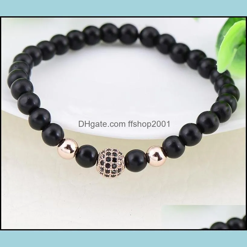 men bracelet brand fashion black cz natural stone matte beads charm bracelets men jewelry