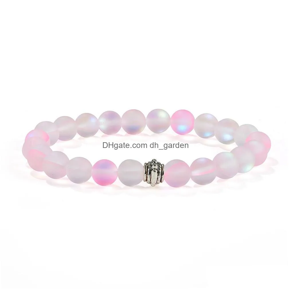 8mm moonstone stone beaded strand bracelet for women men yoga shining glass crystal bead charm bracelet handmade wristband jewelry