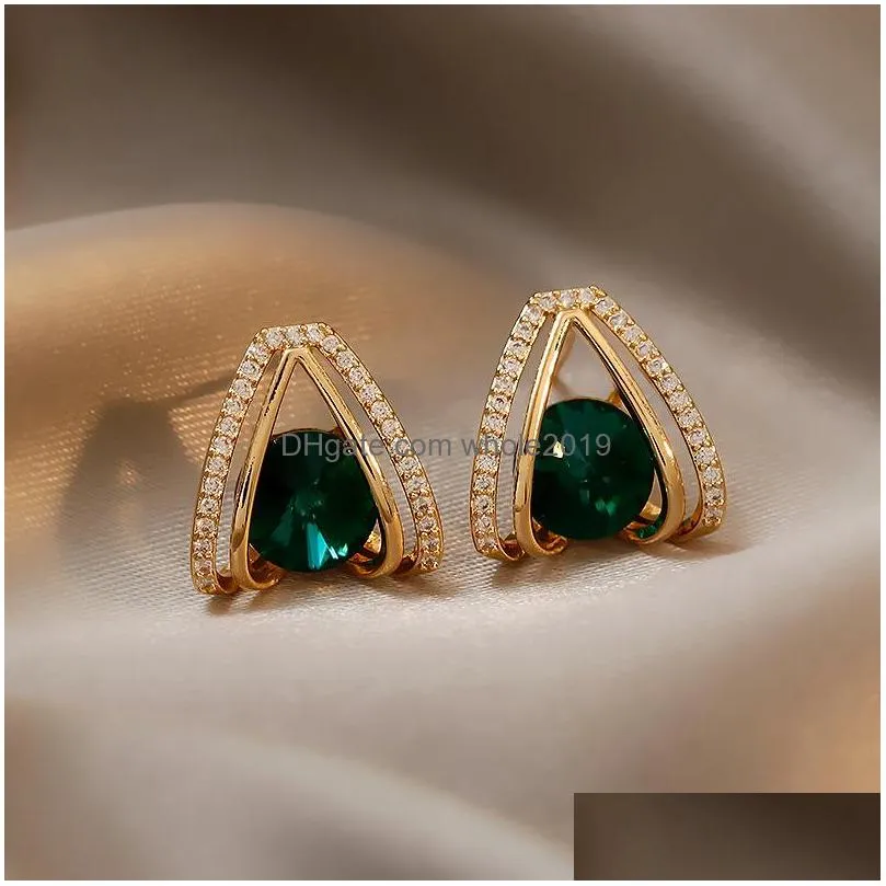 fashion jewelry v letter shape stud earrings geometric inlaid rhinstone s925 silver post earring