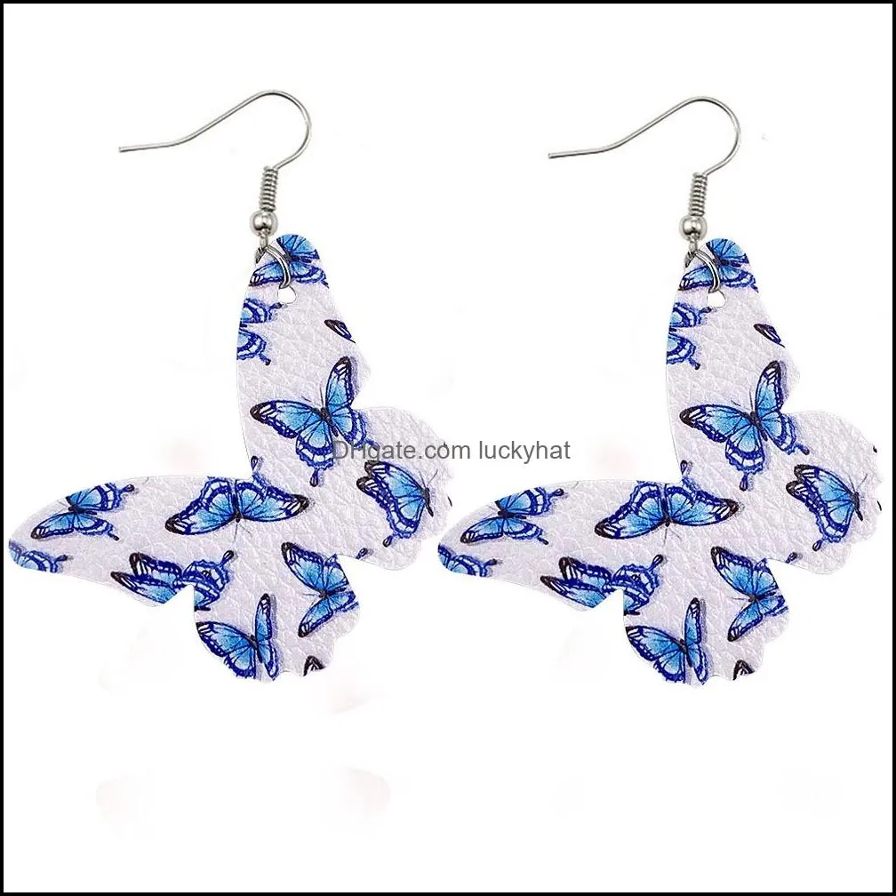 fashion butterfly leather earrings print faux leather dangle earring for women party jewelry gift