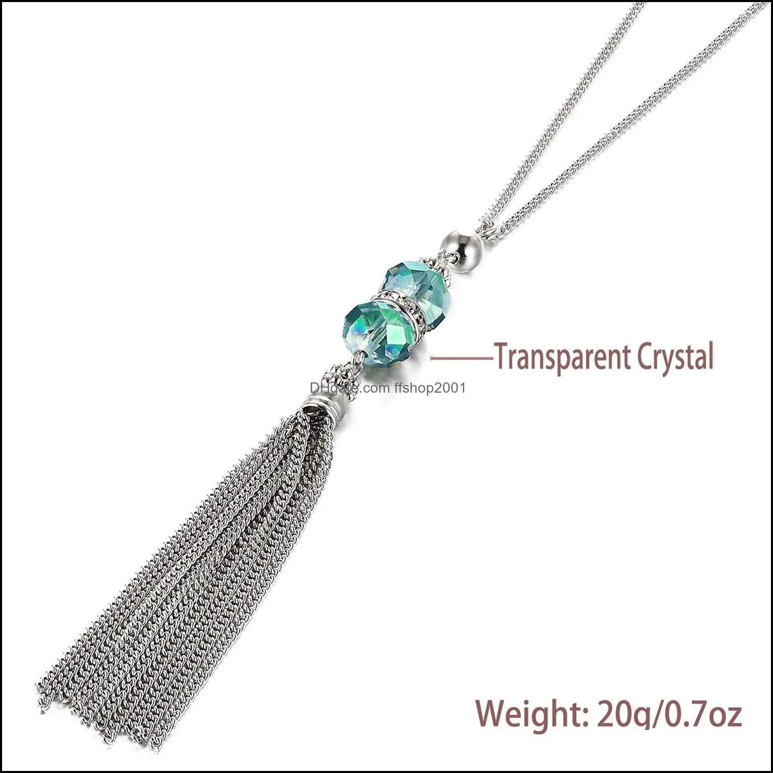  boho long crystal tassel necklace 4 colors natural stone sweater chain necklaces for women jewelry accessary gifts