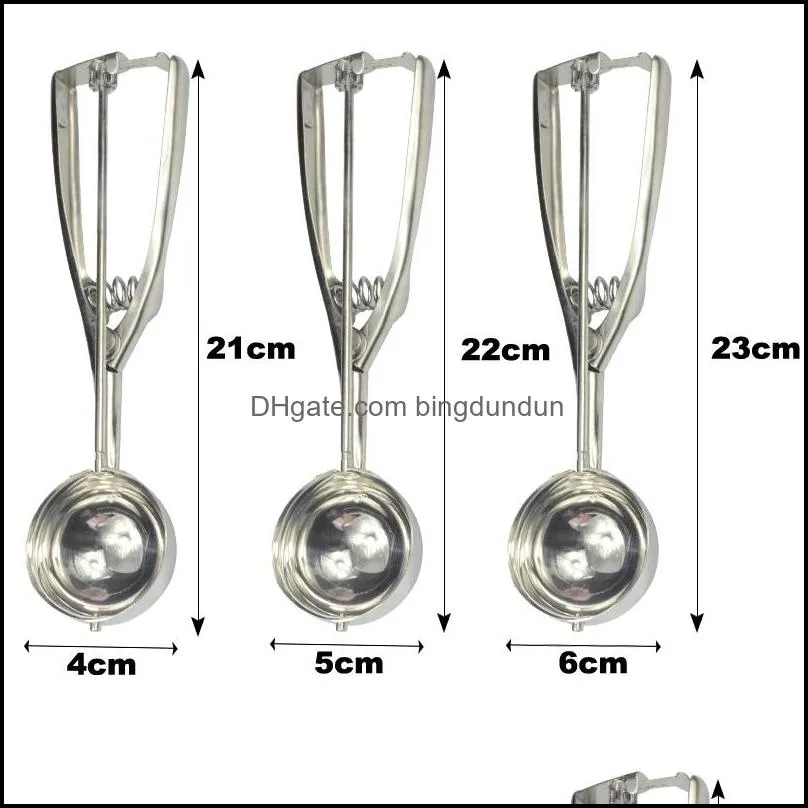 ice cream spoon kitchen tools 3 size stainless steel spring handle mash potato watermelon ball scoop home kitchen accessories