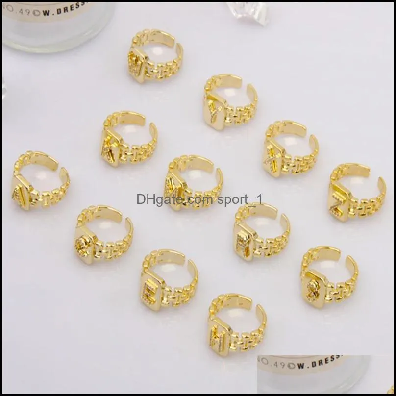 women and men band rings 26 letters alphabet microinultraflash retro opening adjustable a to z gold color ladys gift girl jewelry 3546