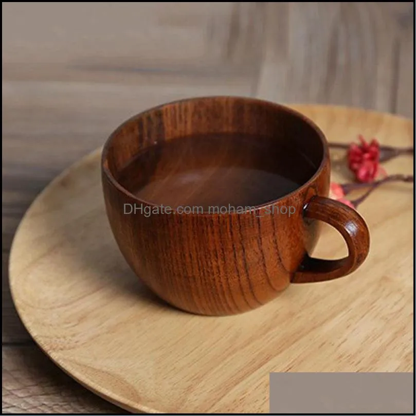 retro wooden coffee mug cups primitive handmade home natural wood coffee tea water cup with handle office large capacity tea mugs dh1293