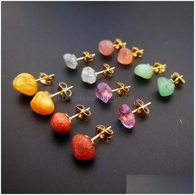 broken stone beads crystal stud earrings purple white quartz amethyst red beads studs earring for women