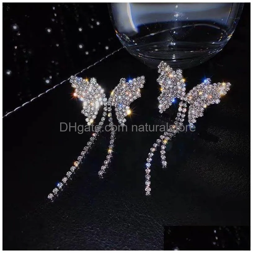 dangle earrings fashion trend ladies tassel butterfly all rhinestone pendant shiny crystal jewelry gift