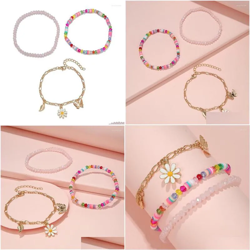 charm bracelets 3pcs/set mixed stretch adjustable handmade beads bracelet with flower butterfly children girls birthday party jewelry