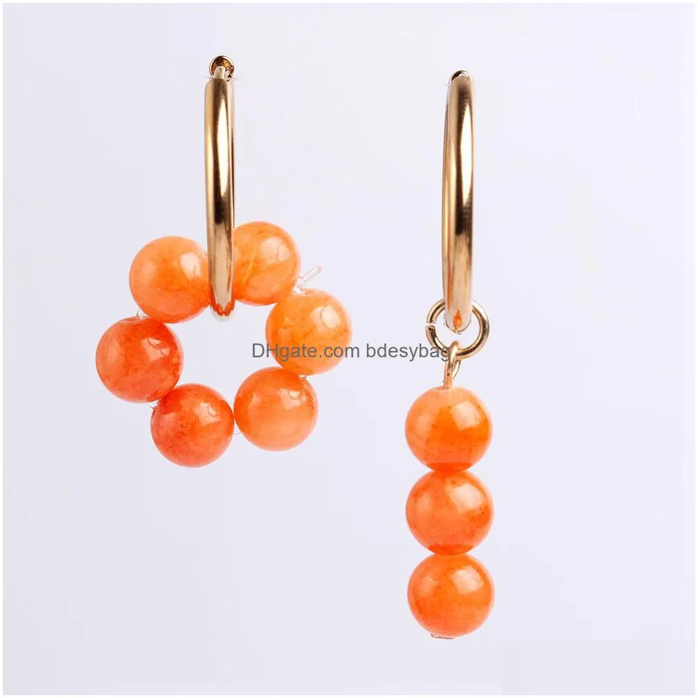 new trendy natural stone asymmetry hanging dangle earrings golden color stainless steel circle drop earrings for women boho jewely