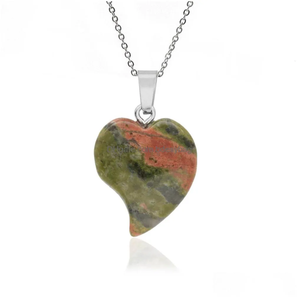 heart shape stone pendant necklace natural gemstones pendants with plated chain for women jewelry gifts