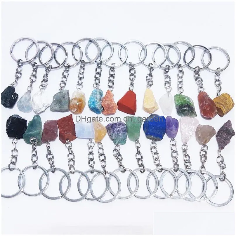 natural raw irregular stone key rings gem quartz druzy fluorite amethyst pendants keychain charms diy jewelry making keyholder