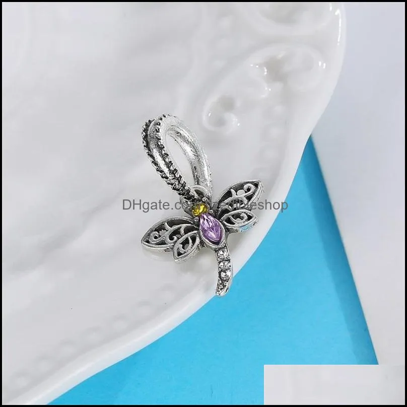 1pcs cute dragonfly pendant diy beads adapting to original pandora charm bracelet ladies jewelry making gifts 100c3