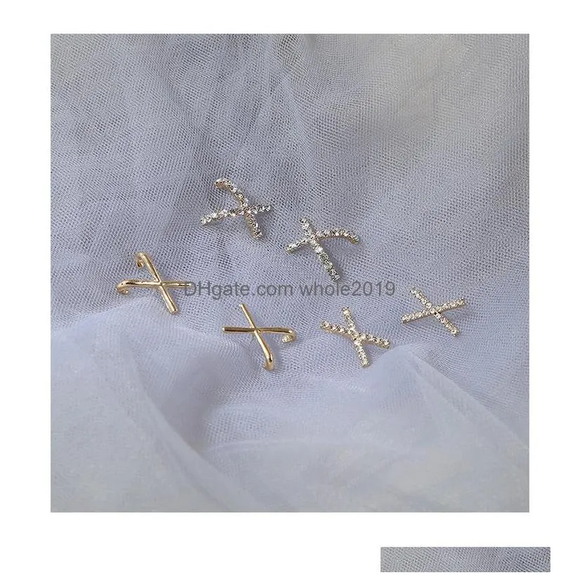 fashion jewelry s925 silver post x cross stud earrings geometric rhinstone earrings