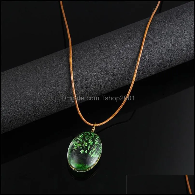  fashion handmade dried flowers necklace oval ball glass pendant necklaces waxed rope chain wholesale jewelry