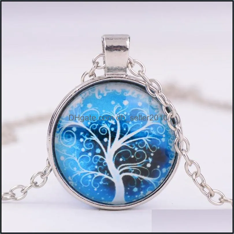 living tree of life necklaces beautifully alloy vintage glass cabochon bronze chain pendant necklace accessary nice women men jewelry