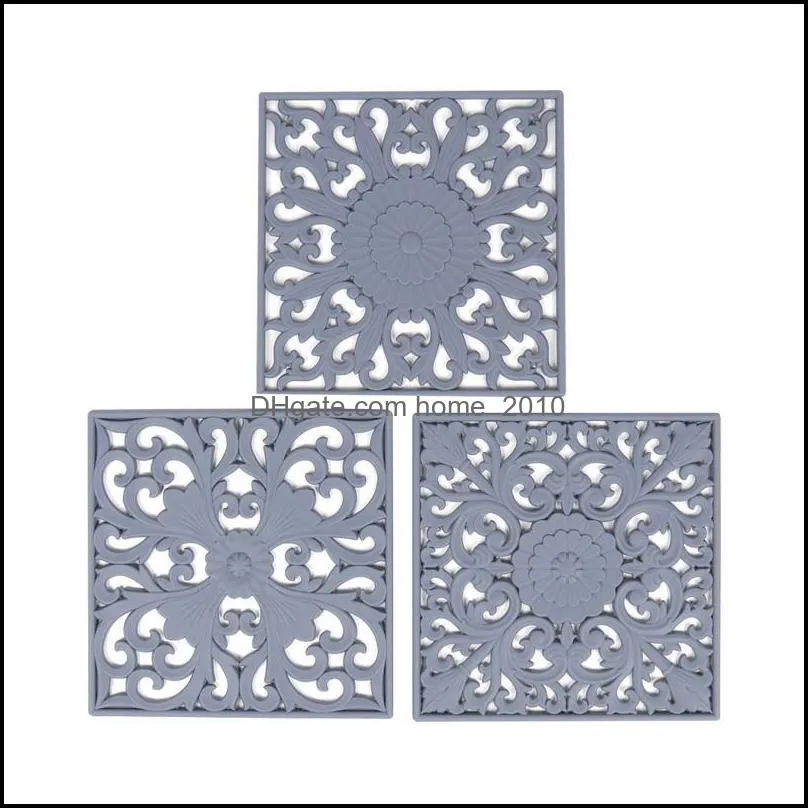 3pcs pot holder vintage kitchen durable dining table trivet mat dish home square heat resistant hollowed out non slip