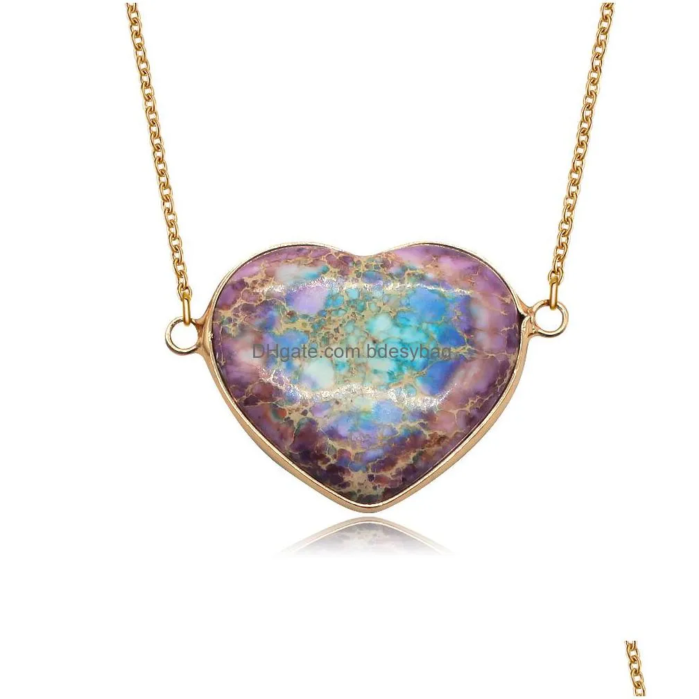 heart oval turquoise stone pendant with gold plated chain 18 inch natural gemstone necklace women jewelry gifts