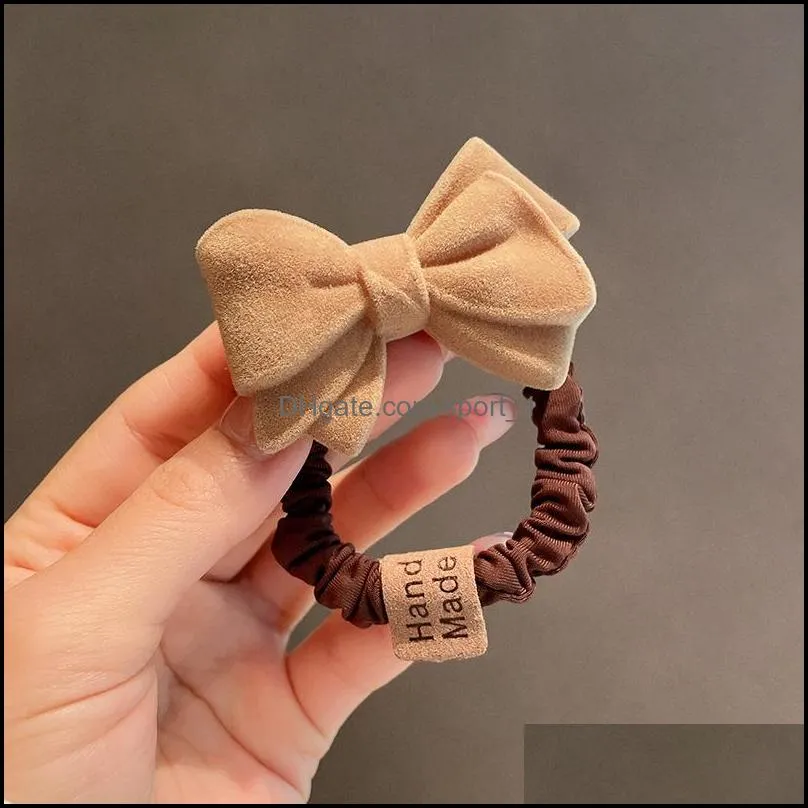 korea dongdamen autumn winter color flocking bow hair circle simple temperament high elastic hair binding headrope rubber string 67