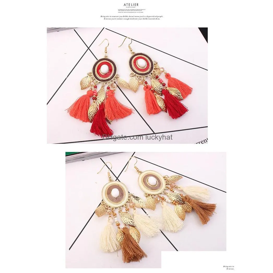 bohemian fashion jewelry womens leaves tassels dangle earrings