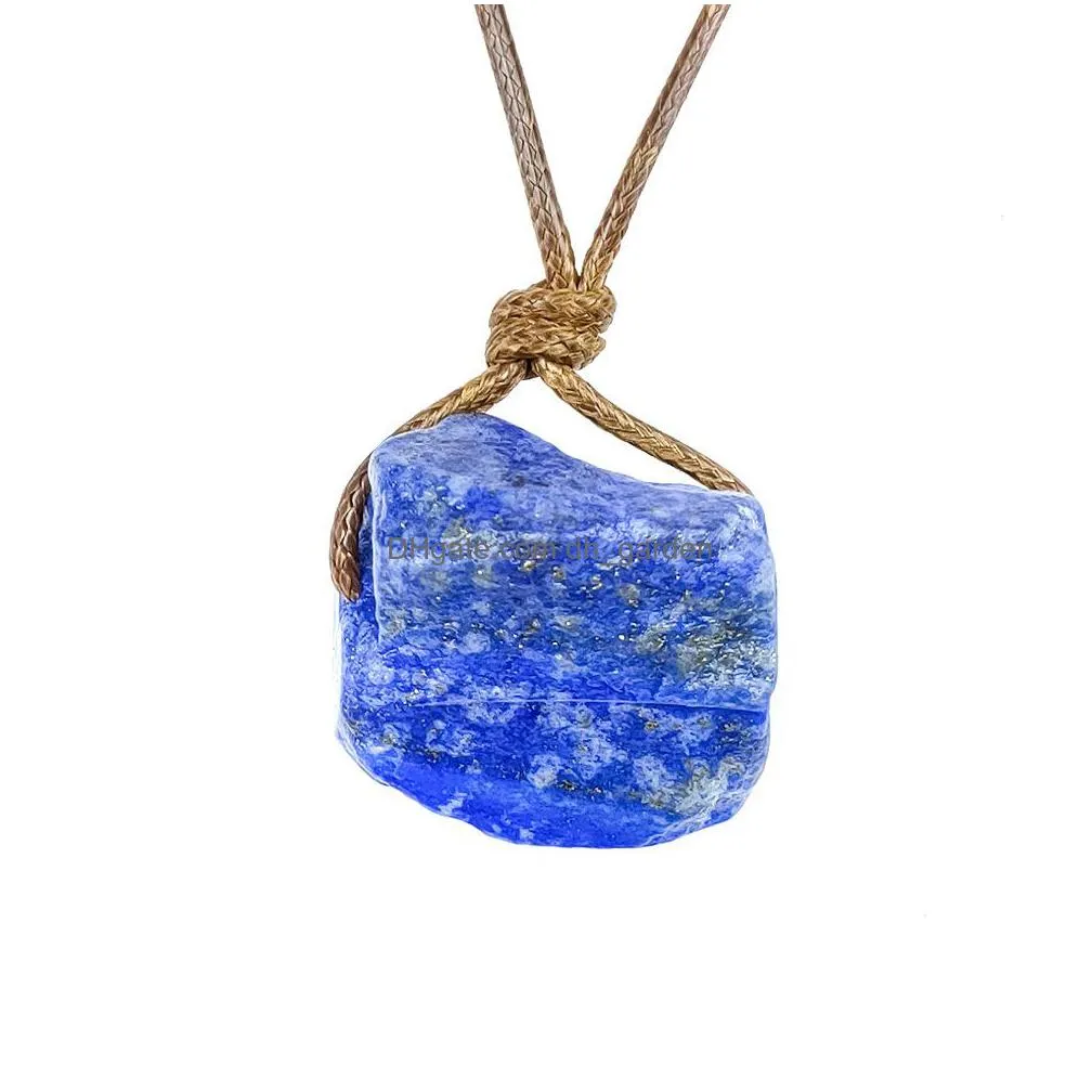healing stone pendant raw mineral irregular rectangle quartz pendulum amazonite tiger eye lapsi pink crystal necklaces