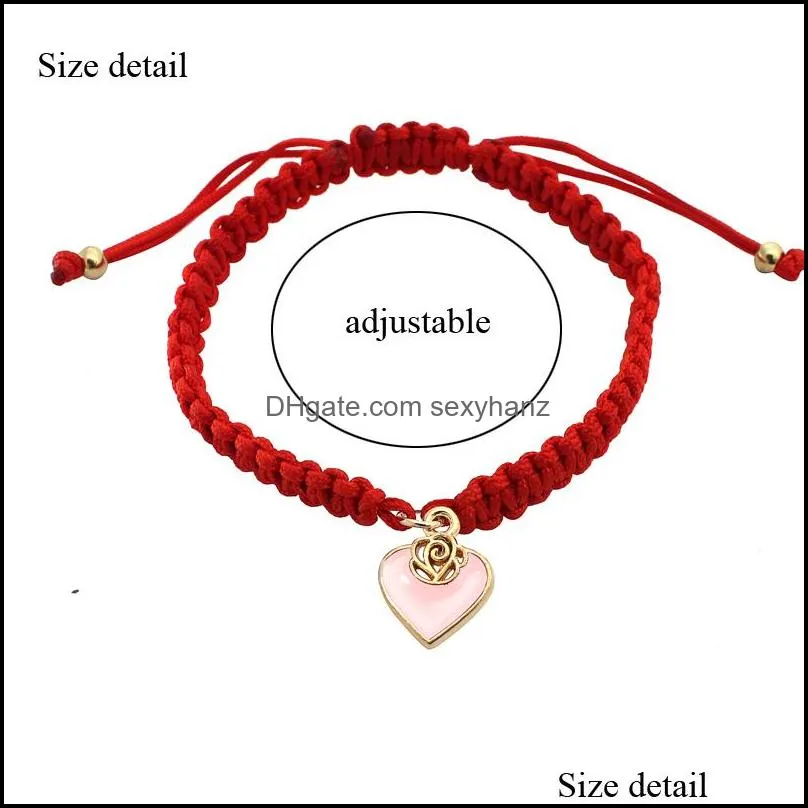 fashion red thread bracelet heart charm for women handmade braided rope bracelets friendship lucky adjustable jewelry